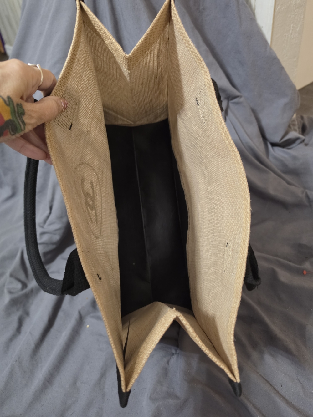 CHANEL Natural Jute Tote with Black Trim - Picture 3 of 6
